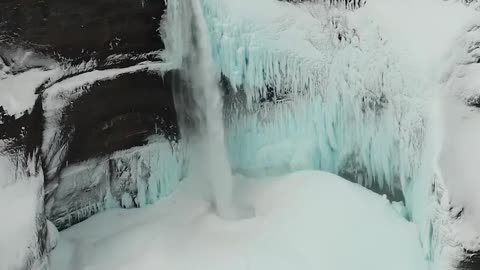 Waterfall in snow