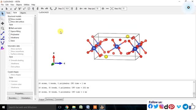 How to draw Crystal Structure of Chalcanthite Blue CuSO45H2O Miller Plane using VESTA software