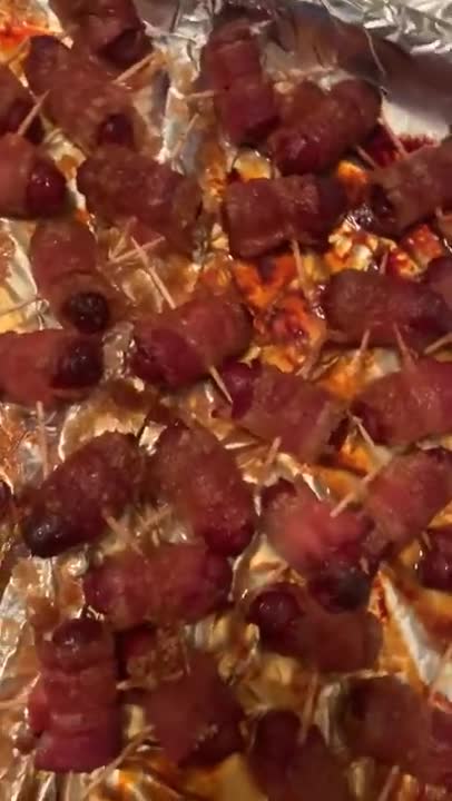 Bacon Wrapped Little Smokies in the Oven with brown Sugar