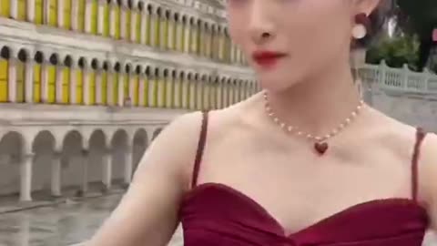 Chinese Woman in Red Dress Dodging Bat Full Video.