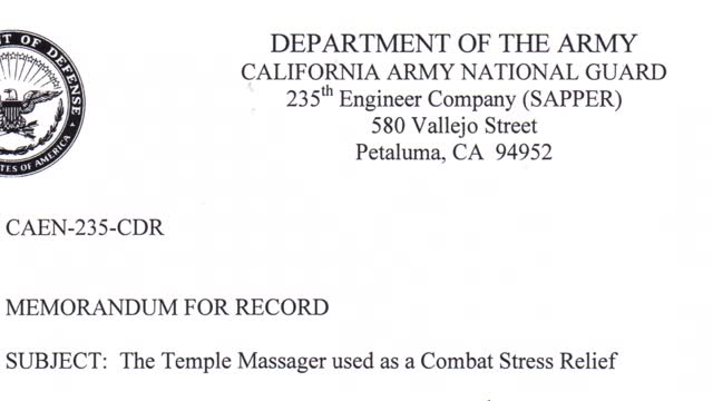 Army veteran invents a Temple Massager out of Ballistic nylon for headache relief.