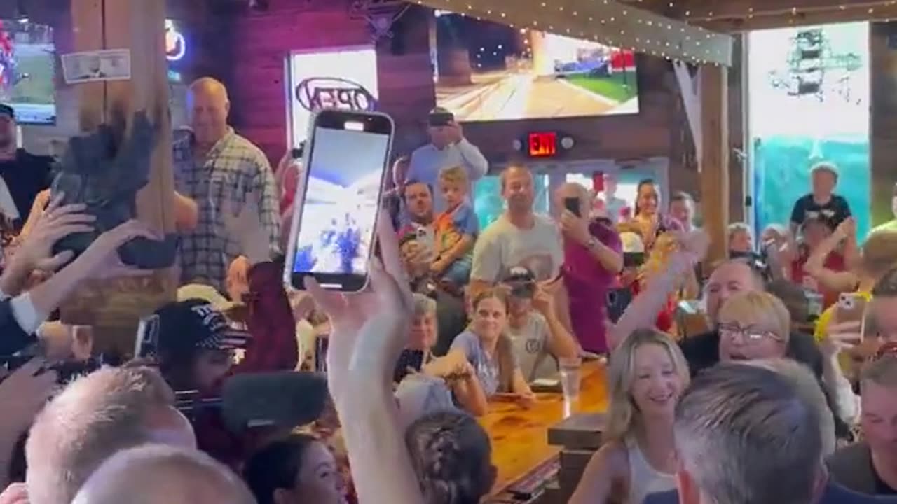 Iowa bar goes crazy for President Trump because they love America like he does.