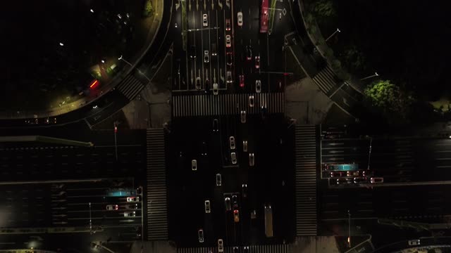 Aerial photography of urban traffic at night