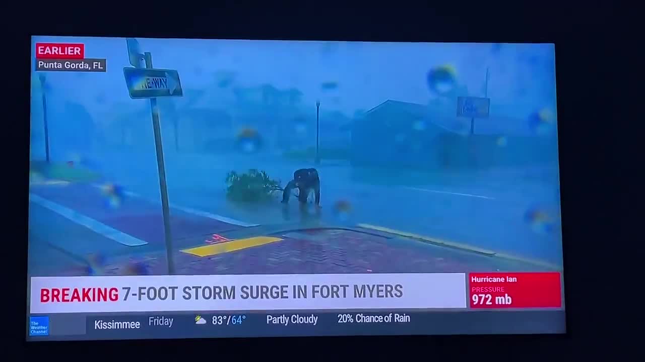 Jim Cantore hit by tree branch during Hurricane Ian