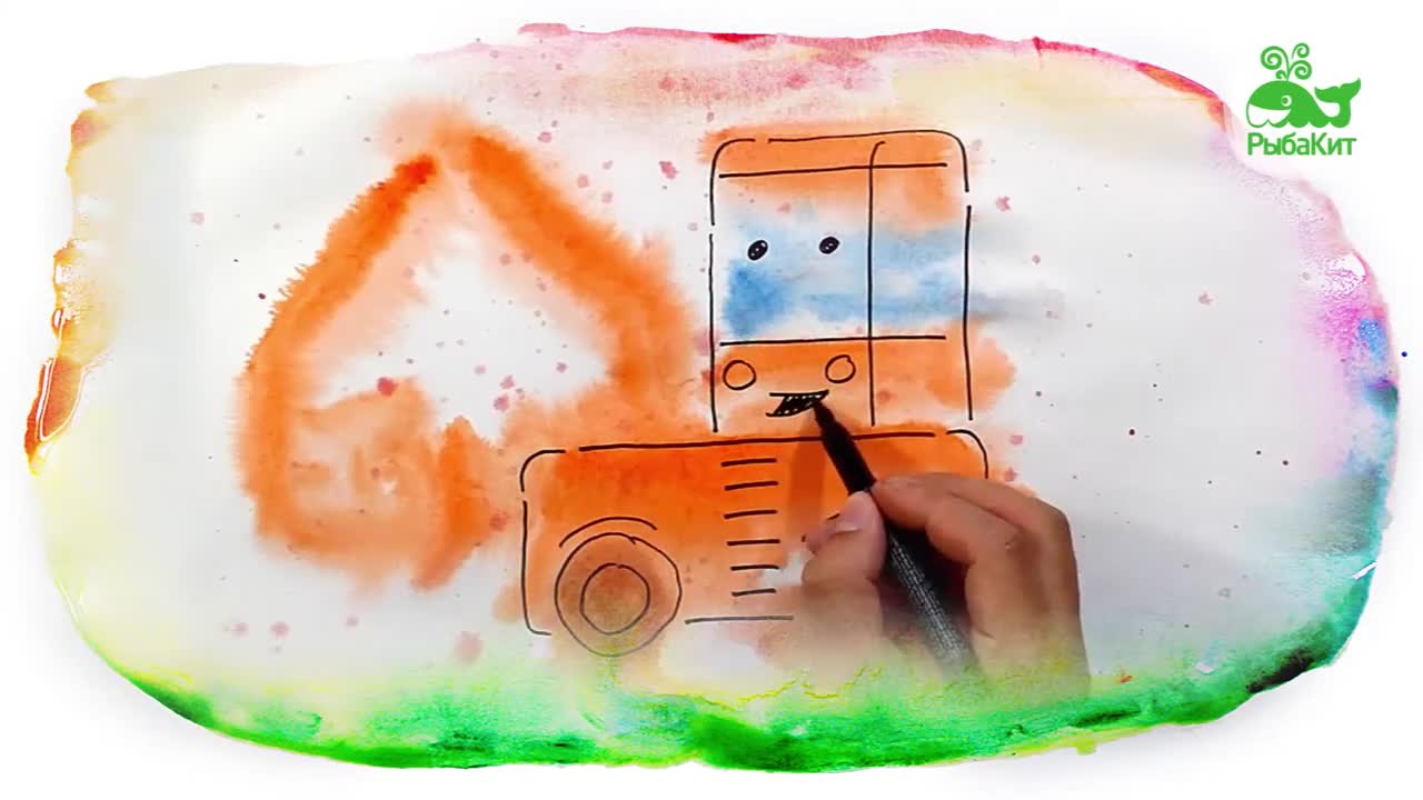 Orange Excavator, Watercolor, FishWhale