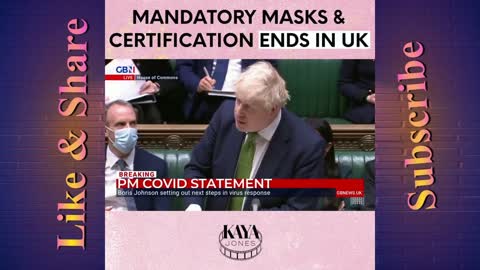 UK PM Boris Johnson: The government will no longer mandate the wearing of face masks anywhere