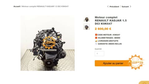 AEPSPIECES.COM - Moteur complet RENAULT KADJAR 1.5 DCI K9K647