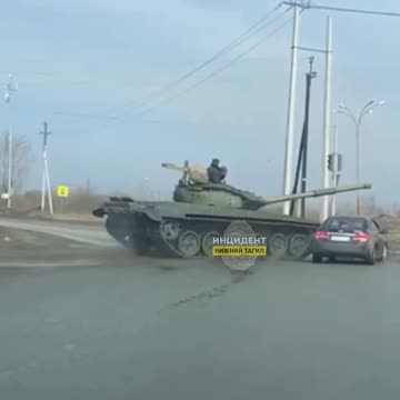 In Nizhny Tagil, (russia) orcs in a tank rammed a car that was probably trying