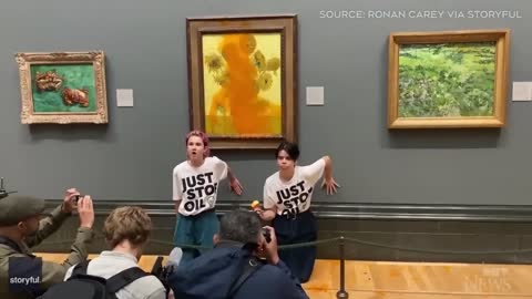 Anti-oil activists throw soup over Van Gogh painting