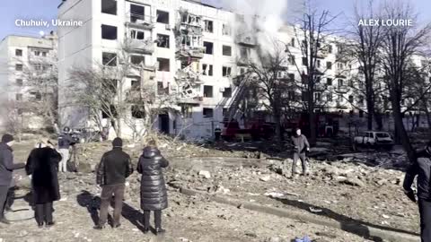 Civilian apartment buildings shelled in Kharkiv