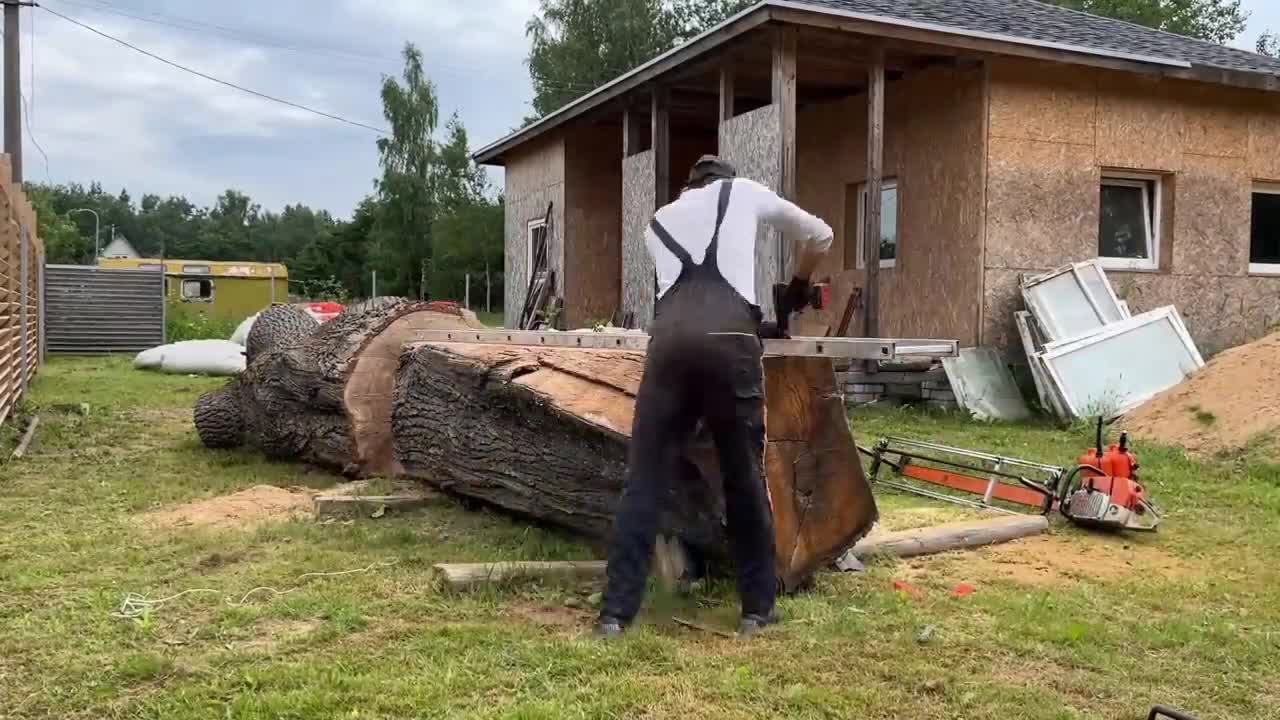 The log was cut into useful wood