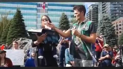 A nurse spoke at the Calgary gathering