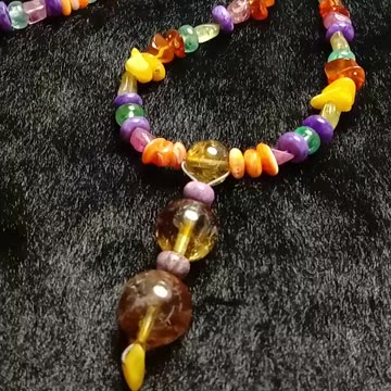 Spiny oyster amber Charoite Tourmaline Rubellite Apyrite Citrine jasper Necklace01