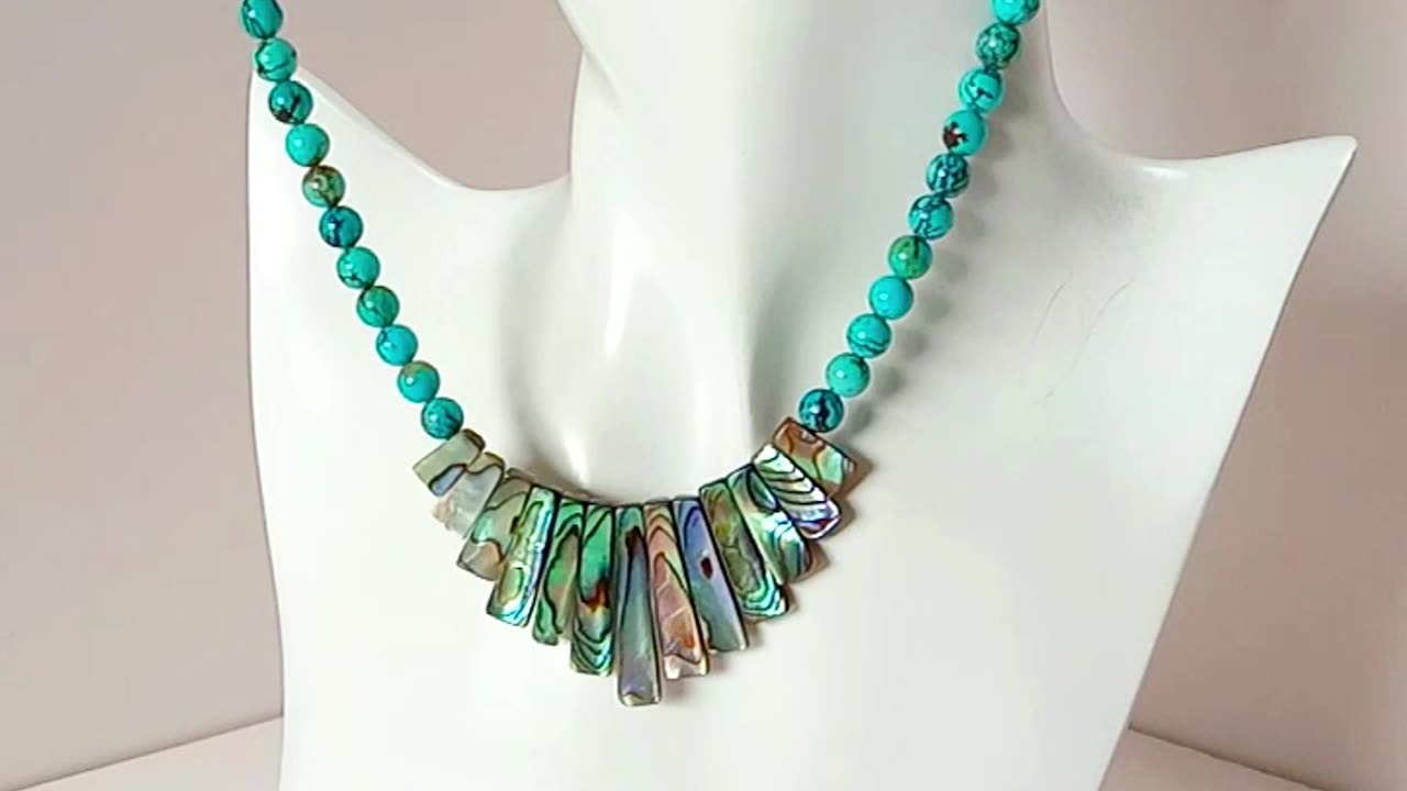 Natural turquoise and abalone shell necklace full strand 16inch high quality Genuine03