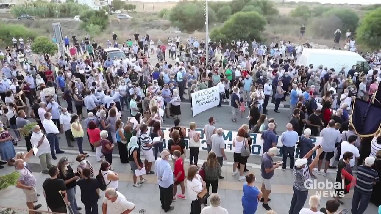 Hundreds of Greek Cypriots protest against opening of beachfront in Varosha