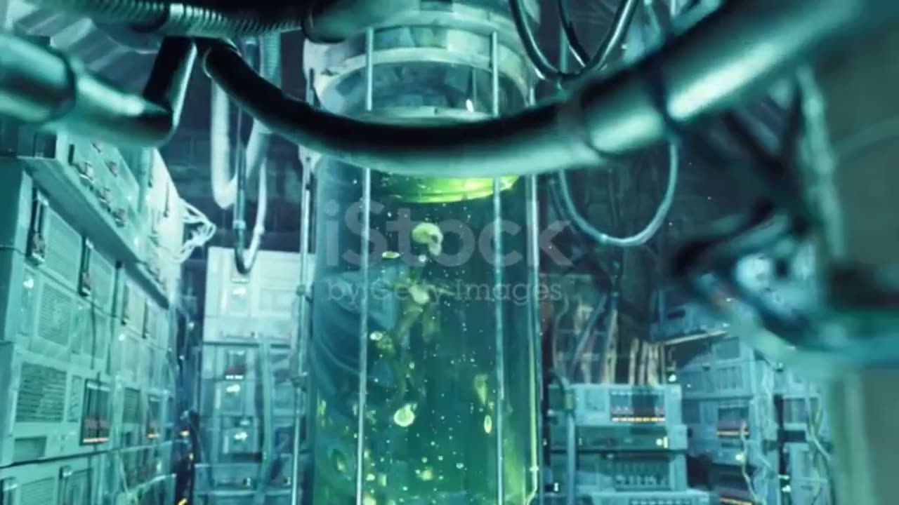 On a spacecraft, they are experimenting with an alien. Scientists are studying an alien creature.