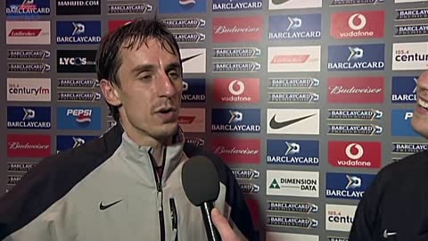 An 18-year-old Cristiano Ronaldo is helped by Gary Neville in his first English interview
