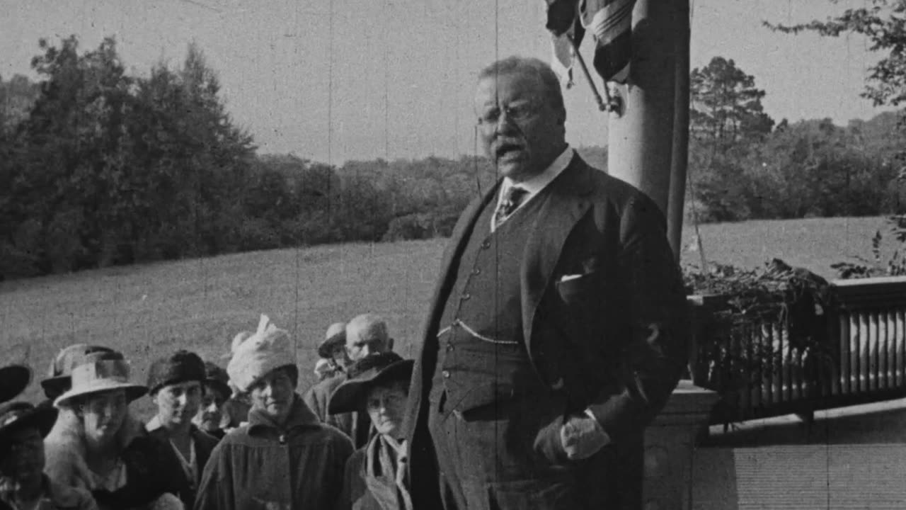 Theodore Roosevelt Speaking At Sagamore Hill (1916 Original Black & White Film)