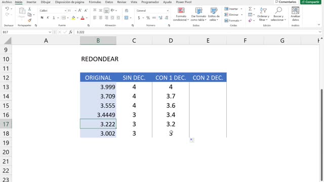 Redondear números en Excel