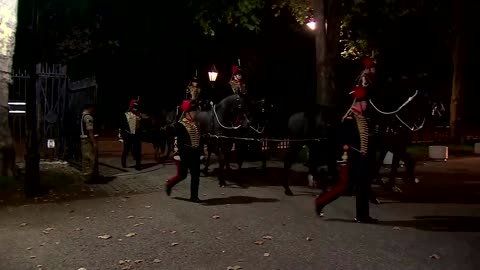 Horses and troops ready the Queen's cortege