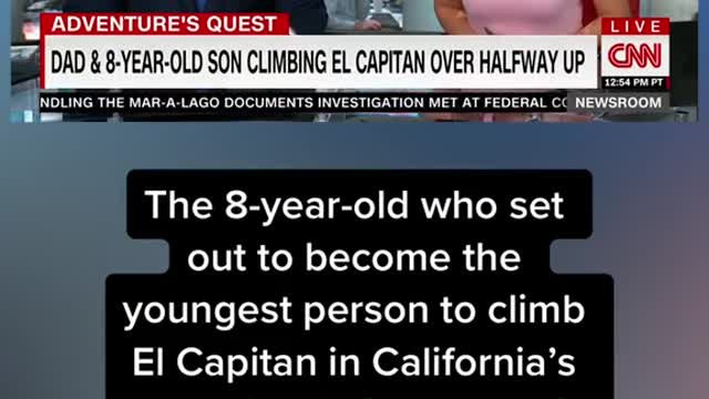 DAD & 8-YEAR-OLD SON CLIMBING EL CAPITAN OVER HALFWAY UP