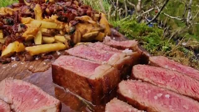 Cooking steak and chips