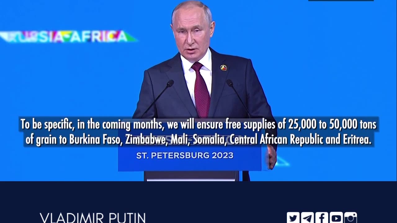 Putin pledges free supply and delivery of Russian grain to the African continent