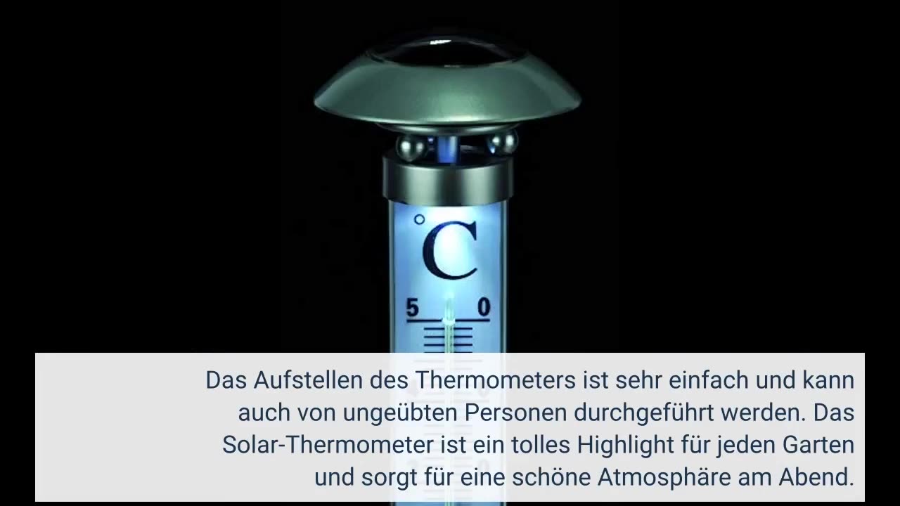 Solar Gartenthermometer mit LED-Beleuchtet | 112cm groß | kalt-weiß beleuchtet | Außenthermometer