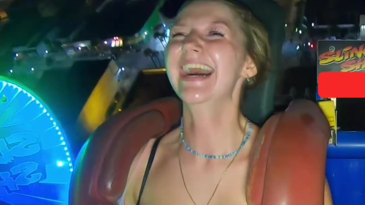 beautiful girl's reaction Slingshot jump