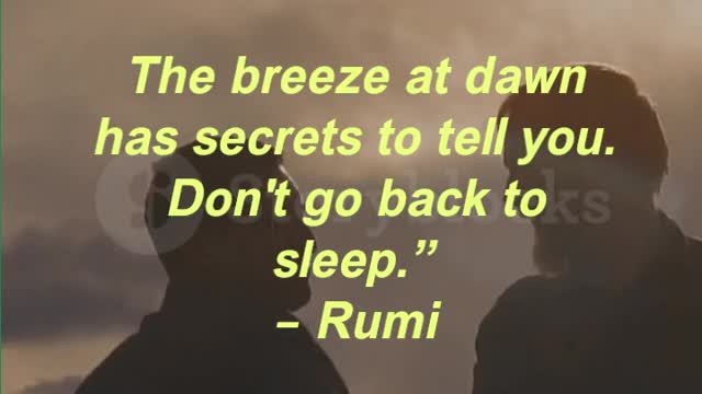 “The breeze at dawn has secrets to tell you. Don't go back to sleep.” – Rumi