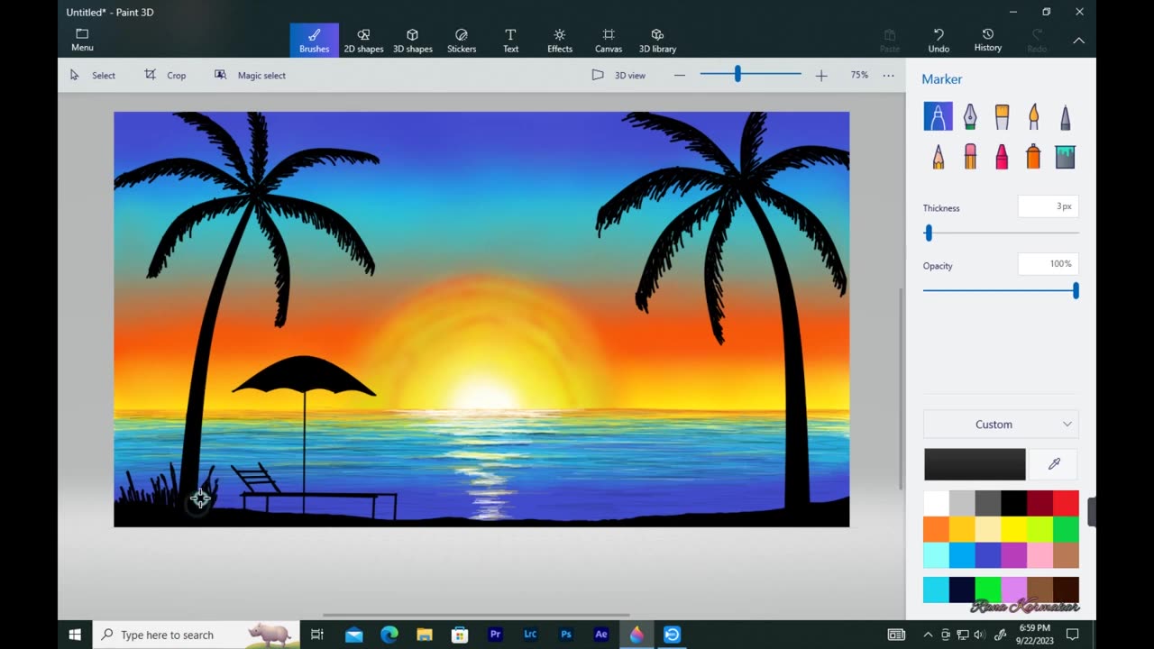 How to Draw Paint 3D __ Drawing in paint 3D __ Scenery drawing __ Evening Landscape