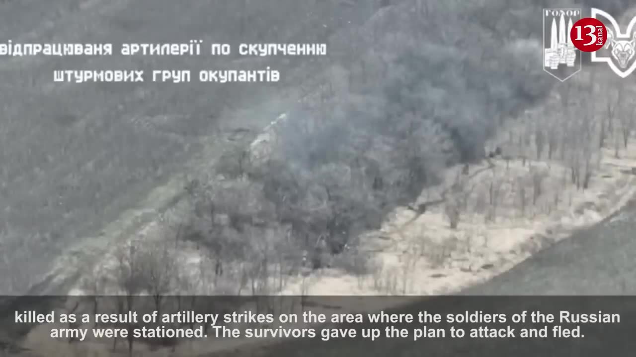 Russians were hit by artillery fire after attempt to launch attack by hiding near forest