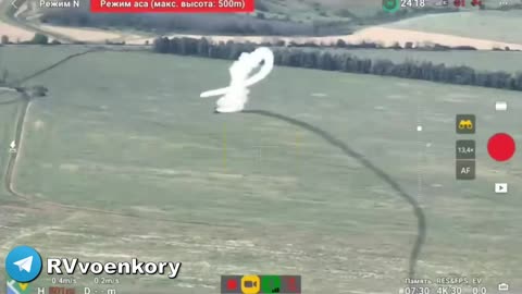 Tor air defense system firing at an enemy drone The missile flies past the drone