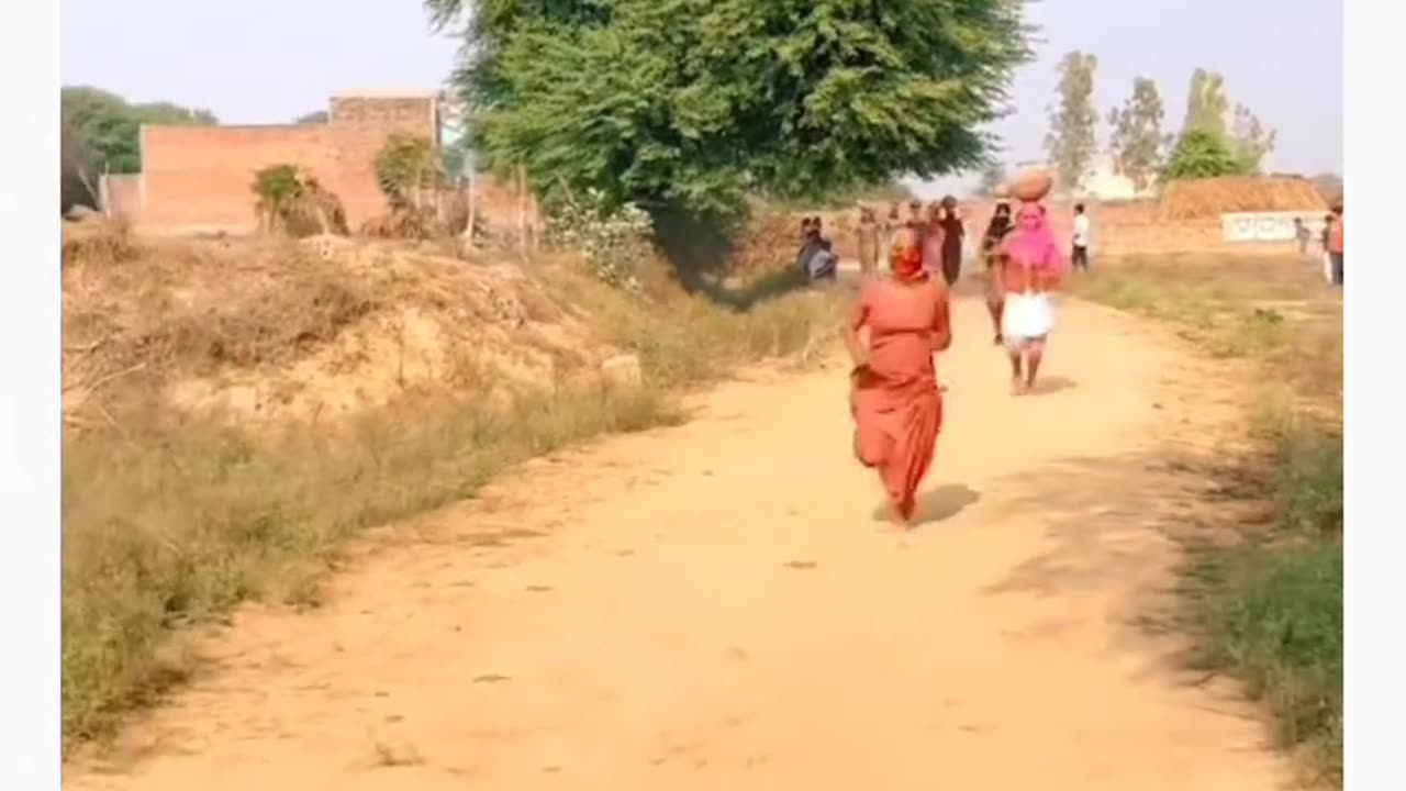 Woman race sport in village area