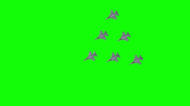 group of green screen keying fighters flying over display video