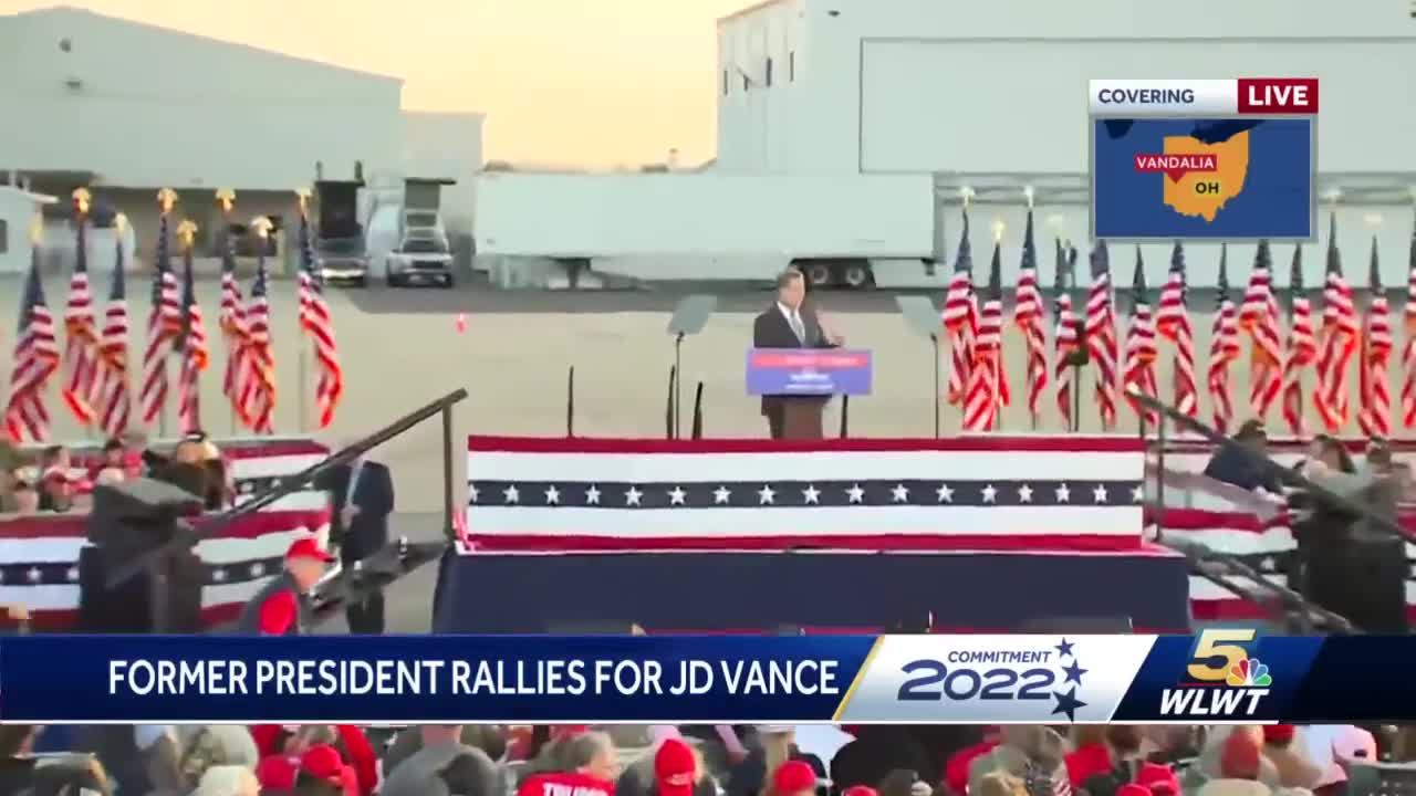 Donald Trump, a former president, addresses a crowd in Ohio. day before the election, Vance