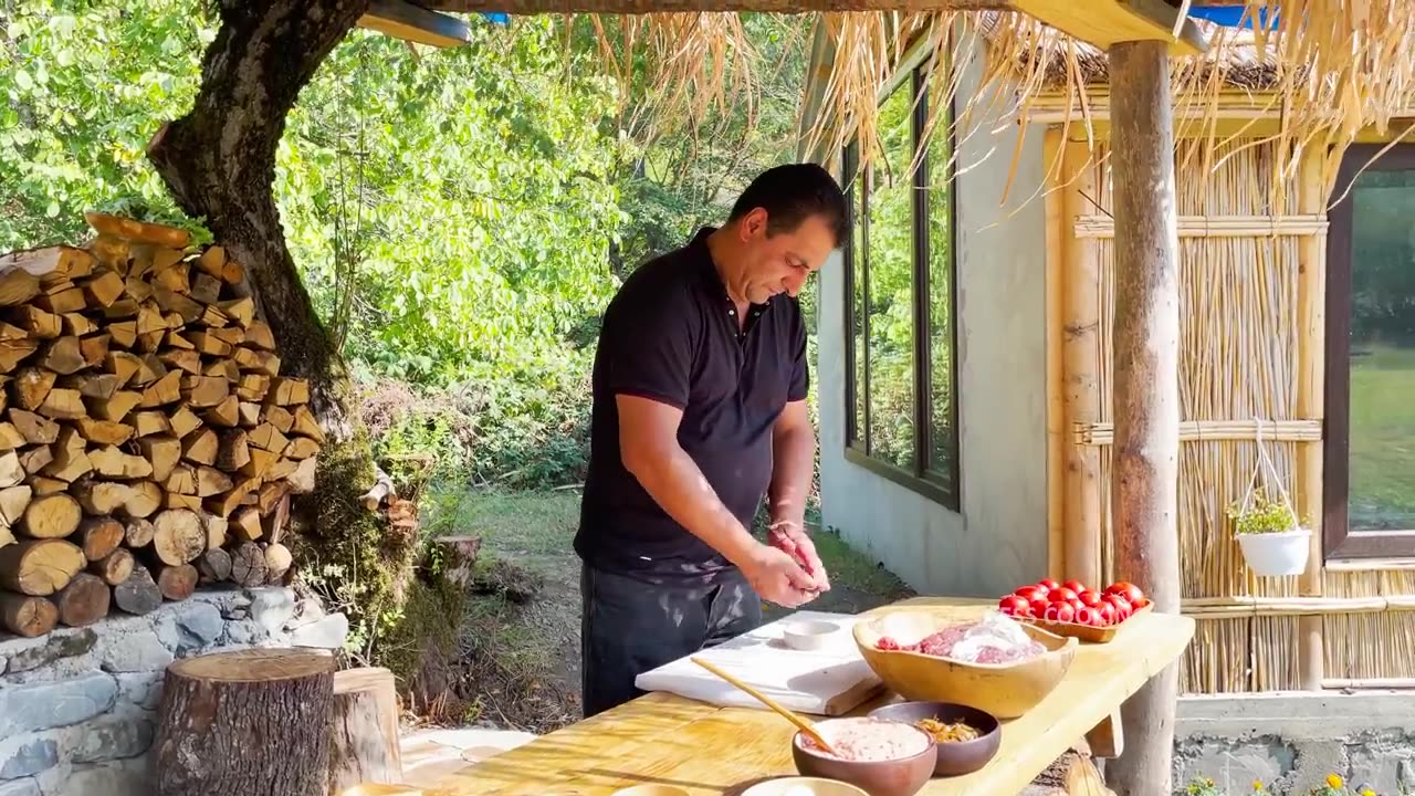 Harvesting Fruits and Cooking BEST BURGER Outdoor - Easy Recipes. Life in the village