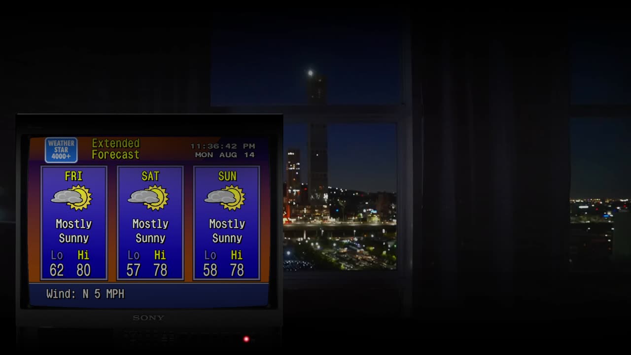 Retro Weather TV LIVE - Open Window, City Night. Let's Go.