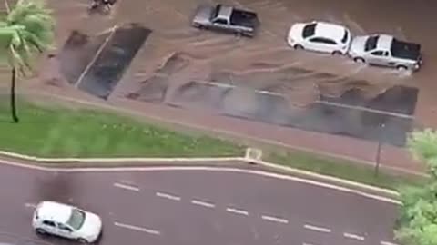 Water washed away the road surface in Paraná Brazil