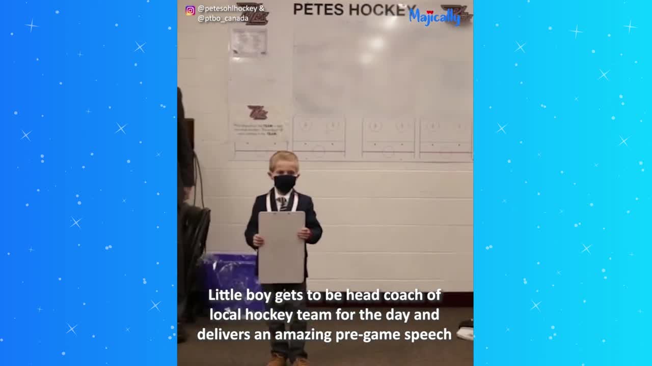 Little boy delivers motivational pre-game speech to his favorite hockey team the Peterborough Petes