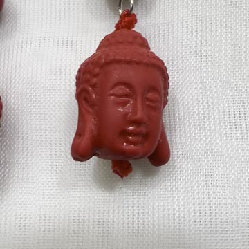 Handmade Unique 2” Drop Earrings with Red Jade, Cinnabar Buddha