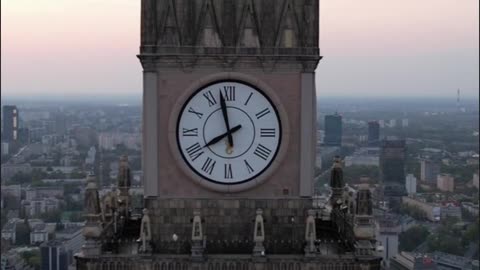 clock tower in warsaw poland