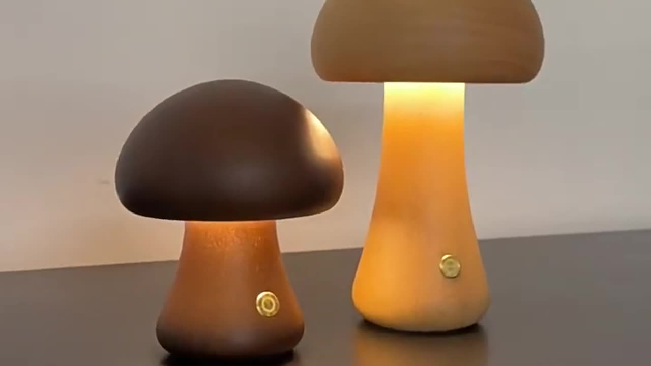 Wooden Cute Mushroom LED Night Light With Touch Switch Bedside Table Lamp For Bedroom