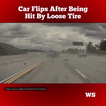 Incredible video shows car flipping after being hit by loose tire