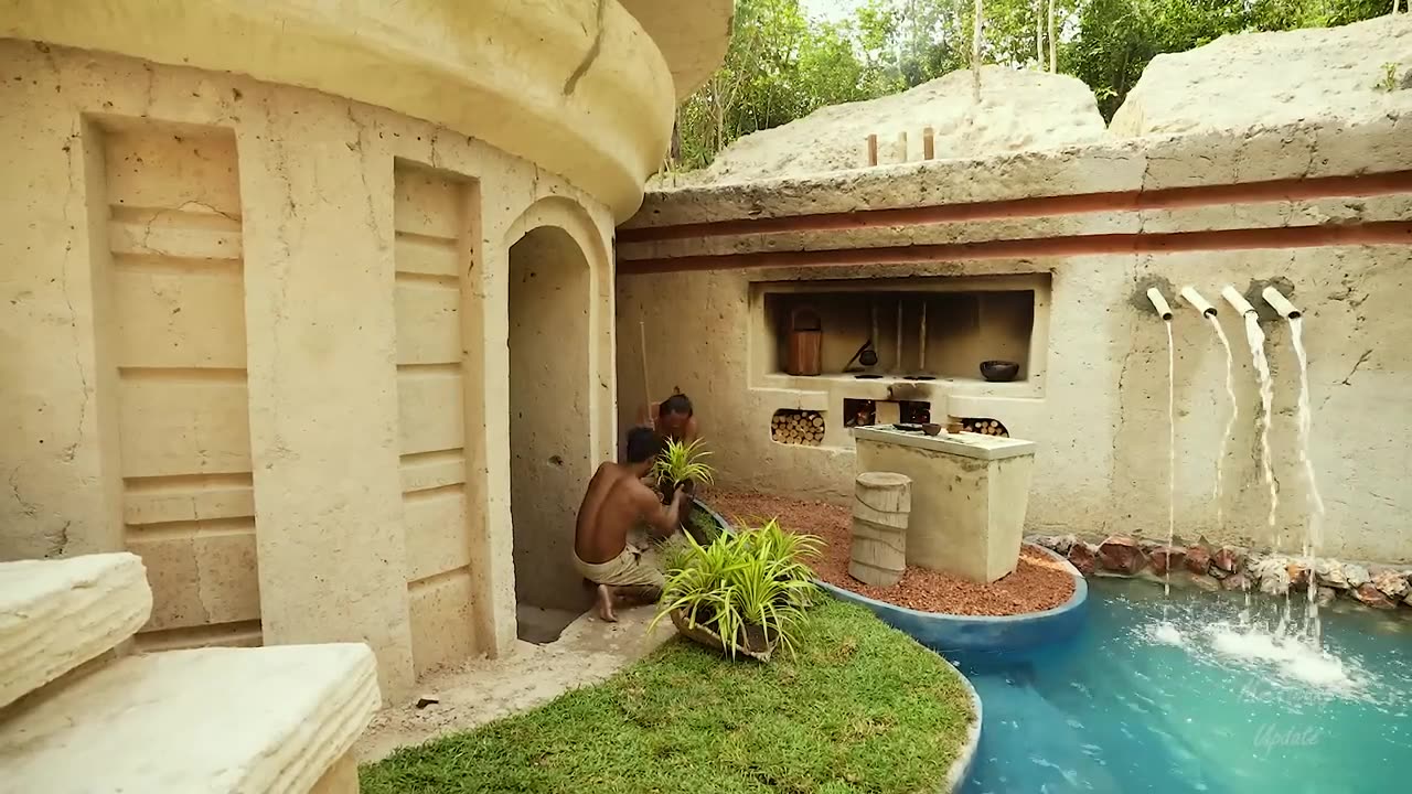 100 Days Building A Modern Underground Hut With A Grass Roof And A Swimming Pool