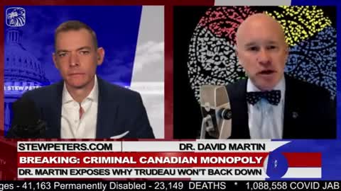 Truedeau Can be arrested for Crminal Canadian Monopoly Dr David Martinwith Stew Peters.