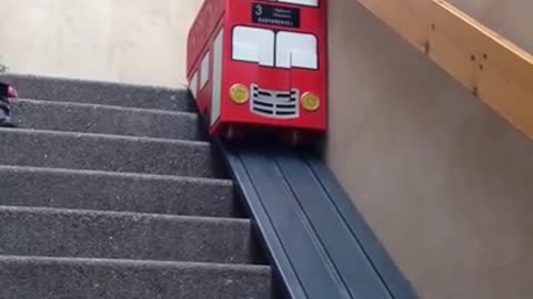 English Bulldog puppy walking down the stairs