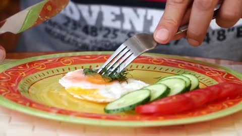 Scrambled Eggs Plate Cucumbers