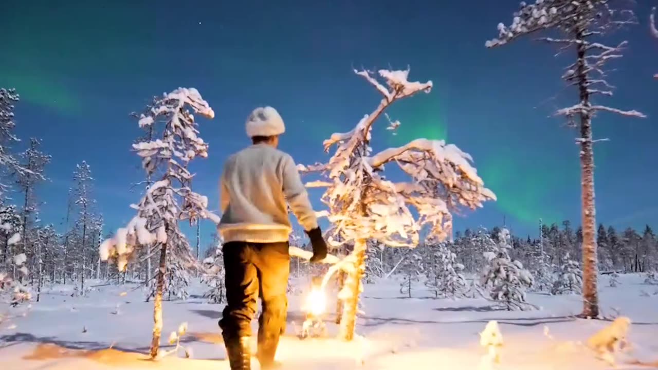 Lapland, Finland 📍❄️ Northern Lights with a Full Moon 😍