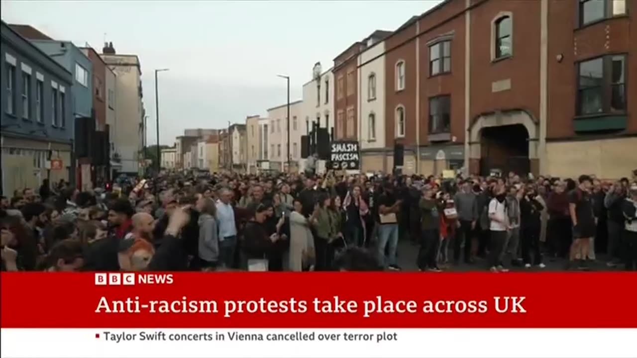 Anti-racism protests take place across England after violent unrest | BBC News